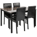 5-Piece Black Dining Table Set with Marble Style Top