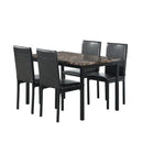 5-Piece Black Dining Table Set with Marble Style Top
