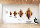 Colorful Tribal Feather Diamond Shaped Canvas Embossed Print, Boho Spirit Decor, Vibrant Ethnic Accent Native-Inspired Wall Art