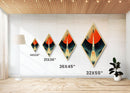 Space Rocket Orbit Diamond Shaped Canvas Textured Print, Mid-Century Sci-Fi Wall Art, Vintage Red Planet Spacecraft Launch