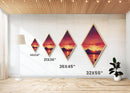 Radiant Sunset Glow Diamond Shaped Canvas Art Print, Mountain Lake Sunset Wall Decor, Vibrant Landscape Art Geometric Print
