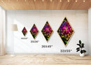Rainbow Flower Canvas Textured Print, Diamond Shaped Wall Art,  Floral Decor, Flower Painting Print