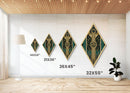Emerald Axis Radiance – Diamond Shaped Canvas Embossed Print in gold green teal art deco, luxury retro wall accent with celestial symmetry