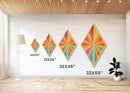 Radiant Color Burst – Diamond Shaped Canvas Textured Print, modern geometric wall art, vibrant retro pop style, midcentury home decor