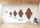 Floral Tile Harmony Diamond Shaped Canvas Art Print with bold folk pattern red navy decorative symmetry boho home accent Mediterranean decor