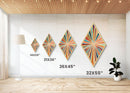 Colorburst Lines — Diamond Shaped Canvas Art Print makes a dramatic living room centerpiece with kinetic rainbow lines mid-century wall decor