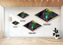 Enchanted Rootway – Diamond Shaped Mystical Forest Tunnel Canvas Embossed Print with neon glow trees, fantasy flora, and glowing path
