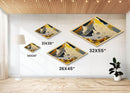 Gilded Summit – Diamond Shaped Golden Mountain Landscape Canvas Embossed Print with snow peaks, yellow ridge lines, and stylized range