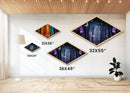 Enchanted Forest Glow – Diamond Shaped Canvas Art Print with glowing butterflies, dreamy purple woodland, fantasy wall decor, nightscape art