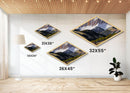 Snowcap Forest Light – Diamond Shaped Canvas Textured Print with alpine mountain landscape, fall forest shadow play, nature inspired home art
