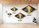 Golden Forest Path – Diamond Shaped Canvas Embossed Print with radiant trees, glowing sunset river, impressionist woodland nature painting