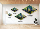Rainfall Over Mountains Diamond Shaped Canvas Embossed Print, intense weather scene wall art, dramatic sky and landscape painting