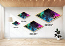 Neon Tropics Sky Diamond Shaped Canvas Embossed Print, Palm Tree Galaxy Art, Colorful Tropical Decor, Teen Room Wall Accent