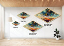 Enchanted Forest Path Diamond Shaped Canvas Embossed Print, glowing staircase fantasy decor, dreamy woodland surreal artwork