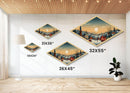 Moonlit Holiday Town Diamond Shaped Canvas Textured Print Christmas landscape art rustic winter cabin decor cozy festive wall gift