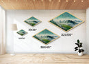 Watercolor Hills Serenity Diamond Shaped Canvas Textured Print, Misty Mountains Landscape Wall Decor, Tranquil Pastel Green Tones
