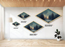 Snowy Forest Twilight Diamond Shaped Canvas Textured Print, Winter Pines Sunset Wall Art, Cozy Rustic Cabin Nature Scene Accent
