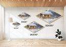 Winter Cabin Cheer – Diamond Shaped Canvas Textured Print snowy log cabin Christmas rustic winter holiday home decor cozy forest scene