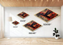 Fiery Phoenix Flight Diamond Shaped Canvas Textured Print red black bird in motion dynamic modern expressionism bold home wall statement