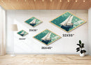 Serene Sailing Calm Diamond Shaped Canvas Textured Print illustrated boat over green sea minimalist marine design tranquil beach house vibe