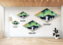 Cute Wolf Cub Under The Northern Lights, Diamond Shaped Canvas Texture Art Print, Coastal Boho Decor