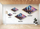 Neon Skyline Dreams Diamond Shaped Canvas Textured Print futuristic cyberpunk cityscape urban skyline glowing night downtown wall art