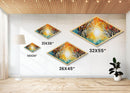 Diamond Shaped Sunset Tree Light Canvas Embossed Print Autumn Forest Stained Glass Style Landscape Wall Art Golden Hour Illumination