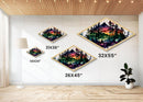 Vibrant Forest Silhouette – Diamond Shaped Mountain Sunset Canvas Textured Print, Abstract Nature Landscape Wall Art