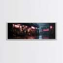 Panoramic Tokyo Streets Wall Art, Framed Canvas Print, Retro Style Japanese Painting, Winter Decor, Panoramic Art, office décor, room décor