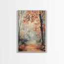 Framed Canvas Print of Foggy Autumn Forest with Red Leaves, Moody Landscape Wall Art, Fall Seasonal Decor, Best Gift Idea, Modern Farmhouse
