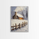 Rustic Cabin In Snow Framed Canvas Print Wall Art Christmas Home Decor, Winter Landscape Art, Cozy Winter Cabin Scene