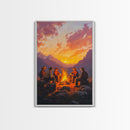 Red Barn at Fall Sunset Framed Canvas Print, Warm Autumn Landscape with Cows in Pasture, Perfect Wall Art for Country and Farmhouse Homes