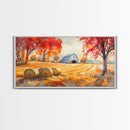 Rustic Autumn Farmhouse Scene Framed Canvas Print Fall Country Landscape with Barn Seasonal Wall Art Farmhouse Decor Holiday Gift 2024