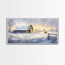 Rustic Barn in Winter Wonderland, Framed Canvas Print, Farmhouse Christmas Art, Christmas Wall Decor, Holiday Seasonal Wall Art, Gift Idea