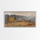 Early American Style Landscape Painting, Framed Canvas Print, Christmas Holiday Wall Art for Seasonal Winter Decor