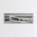 Subdued Black and White Ocean Photography Style Print, Panoramic Wall Art, Wood Framed Canvas Art, Seascapes, Nautical Decor