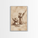 Guardian Angel Wall Art, Angel Painting, Canvas Print, Angel Decor, Angelic Wall Art, Cute Cherub Angel Sketch Art