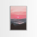 Sunset Over The Smoky Mountains, Framed Canvas Print, Smoky Mountain Art, Landscape Photography Style Home Decor, Retro Wave Art