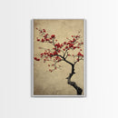 Japanese Maple Tree in Spring, Framed Canvas Print, Cherry Blossoms Painting, Wood Framed Living Room Art, Minimalist Decor