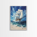 Schooner off the coast of Tripoli, Framed Canvas Print, nautical Decor, Victorian Pirate Art