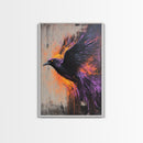 Purple Phoenix Painting Print, Framed Canvas Art, Grunge Decor, Punk Art, Wood Frame Canvas, Home Decor, Office Art