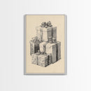 Drawing of Christmas Gifts Canvas Print - Framed Canvas - Minimalist Christmas Art - Boho Christmas Art - Rustic Christmas Art
