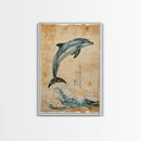 Wabi Sabi Dolphin Print, Framed Canvas Print, Dolphain Painting, Dolphin Print, Nautical Decor, Dolphin Art, Boho Style Minimalist Art