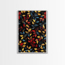 Botanical Fall Leaves Art Print On Canvas with Wood Frame, Black Background, Retro Style Home Decor