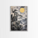 Wabi Sabi Landscape Painting Print - Japanese Style Decor - Japanese Style Art - Bonzai Tree Under a Full Moon