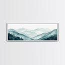 Indigo and Emerald Green Blue Ridge Mountains, Framed Canvas Print, Panoramic Home Decor, Horizontal Art, Mountain Landscape Painting