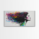 She Has Rainbow Waves in Her Flowing Hair - Portrait of a Woman - Framed Canvas Print - Pop Art - Loft Decor - Statement Piece Art