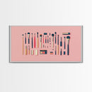 Makeup Brushes Framed Canvas Print - Makeup Wall Art - Preppy Dorm Room Decor