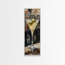 Realistic Martini Glass with Olives, Classic Cocktail Art, Bar Scene Canvas Print, Retro Kitchen Decor, Olive Martini Painting