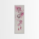 Dreamcatcher Pink Feathers Framed Canvas Print Boho Wall Art Minimalist Long Narrow Art Bedroom Decor Vertical Dorm Wall Art